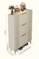 Armoire à chaussures rabattable ultra-mince de style crème, armoire de rangement d'entrée de maison, étagère à chaussures murale intégrée