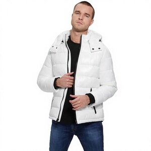 <b>Men's</b> <b>White</b> Hooded <b>Puffer</b> <b>Jacket</b> Windproof Zipper Closure Casual Winter Wear Regular Fit Polyester Shell Solid Color - Product Image 5