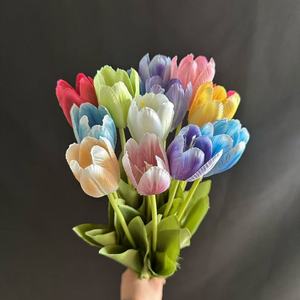 Fleurs de tulipes en soie Junheyuan, branche unique, multicolores, semi-ouvertes, pour décoration de mariage et artisanat DIY - Product Image 2