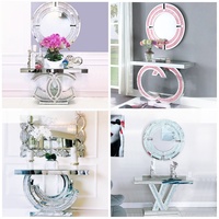 Table console en forme de CC GG avec miroir mural en cristal écrasé brillant pour salon