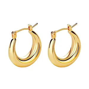 Pendientes gruesos de oro de Venta caliente Prevención de alergias Pendientes europeos y americanos Anillo grande Pendientes de cobre para mujer Real - Product Image 1