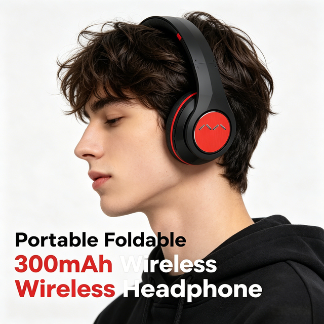 2026 New Ergonomic 40mm Driver Foldable Over Ear Wireless Headphone Stereo 300mAh Long Battery
