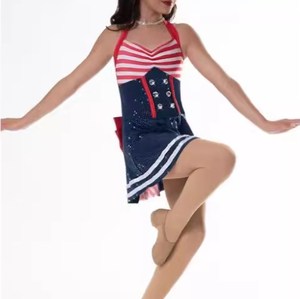 Mädchen Patriotisches Cheerleader-Kostüm Uniform Rock Gestreiftes Matrosenmädchen Marine Ballett-Tanzkostüm Bühnenauftritts-Kostüm - Product Image 1