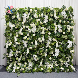 Pannello Murale di Fiori <span class=keywords><strong>Artificiali</strong></span> con Misto di Foglie Verdi e Rose Bianche e <span class=keywords><strong>Orchidee</strong></span> per Sfondo di Matrimoni e Cerimonie - Product Image 1