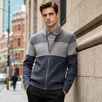 Cardigan en polyester épais tricoté pour homme, collection automne/hiver, à manches longues, élastique, chaud et tendance pour jeunes.
