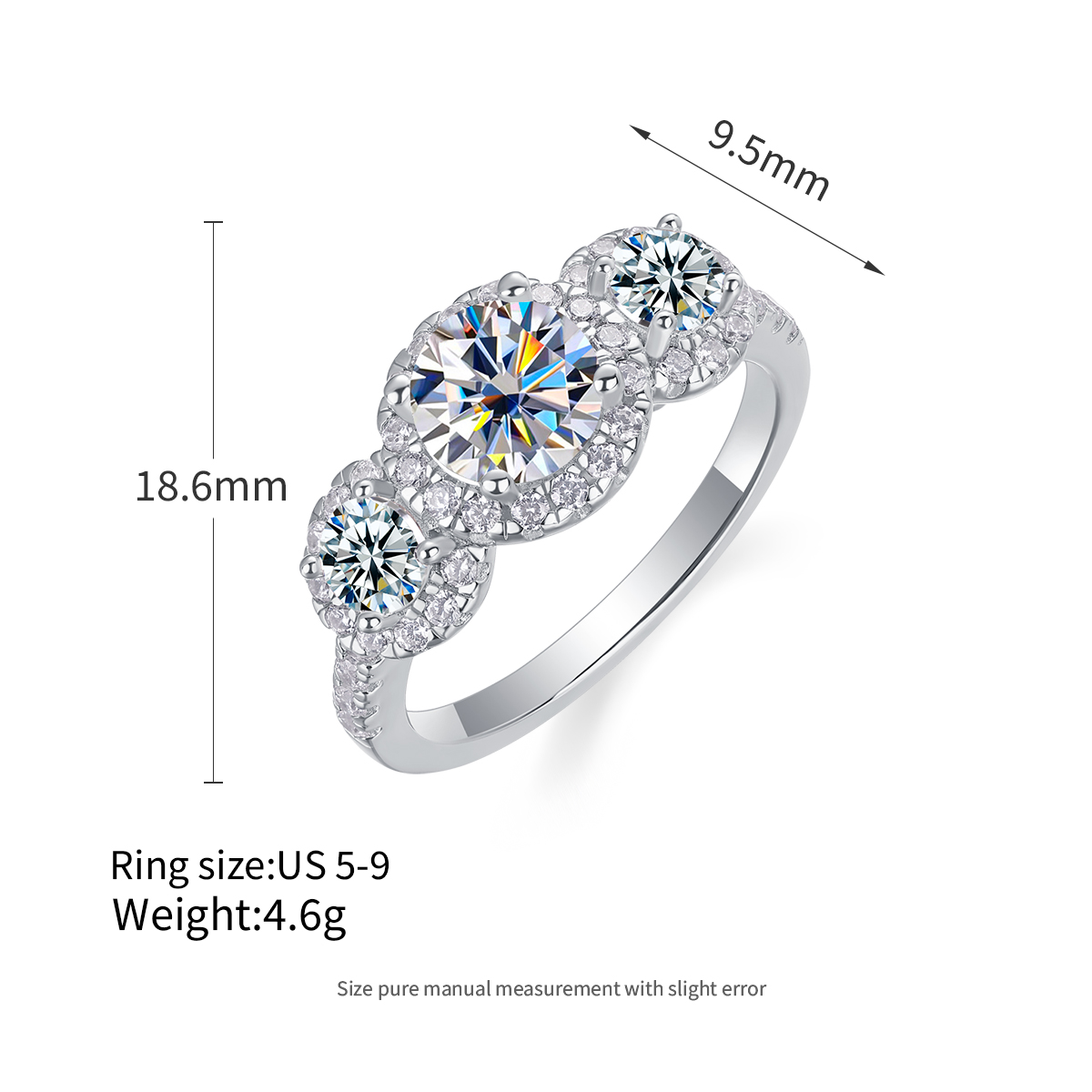 Anello con tre pietre di moissanite - 1ct*1