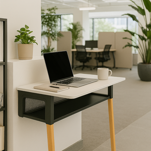 Escritorio Moderno Ecológico de Pared con Tapa de Melamina E0, Patas de Madera Maciza y Estante Metálico, Garantía de 5 Años para Oficina en Casa - Product Image 3