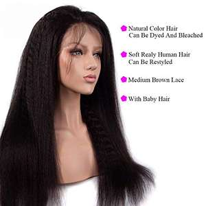 Прямая Заводская цена, натуральные Камбоджийские необработанные человеческие волосы Yaki, прямой парик, поставщик, бесплатные образцы, человеческий кружевной передний парик с детскими волосами - Product Image 4