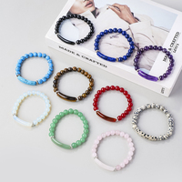 Bracelet extensible en pierres précieuses naturelles, tube incurvé et perles rondes de 8 mm, bracelet élastique en pierres de cristal mélangées pour femme