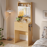 Table de toilette moderne en bois avec miroir éclairé et tiroirs multi-rangements pour chambre à coucher