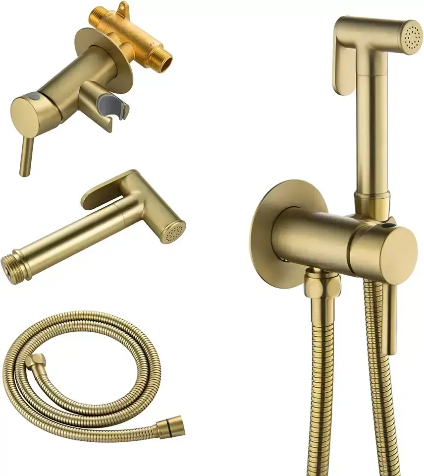 Gebürstetes Gold Bidets Shattaf Bidet Sprayer Aufsatz Heißes und kaltes Hand Bidet Sprayer Set mit hohem Druck