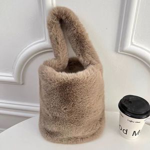 Luxury All Seasons Classic Plush Bucket Crossbody Bag Women Soft Fluffy <b>Rabbit</b> Ear Cylinder Zipper Closure Casual Warm Chains - Product Image 5