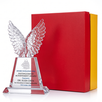 Trophée en cristal Aile d'aigle, nouveau design haut de gamme, sculpture de plume 3D, base en cristal transparent, récompense pour les réalisations de leadership