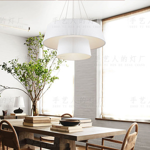 Japanese Style Modern Nordic White Fabric Pendant <b>Light</b> Round LED Chandelier For Living Room <b>Dining</b> Room - Product Image 4