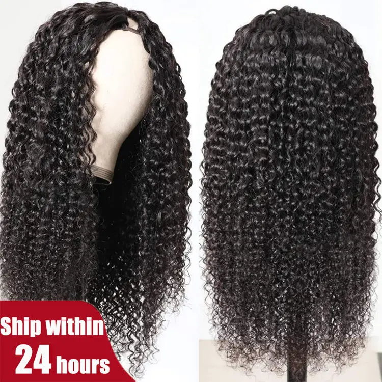 V Part Glueless Wigs Human Hair Machine Made Deep Wave Remy Vietnamese Human Hair Wigs U Part Kinky Curly Raw Hair Wig