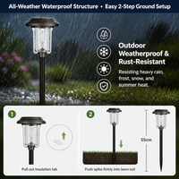 Lampe solaire de jardin 55 cm en acier inoxydable noir, éclairage de chemin 2700K 14lm IP67 avec capteur de lumière pour cour et patio