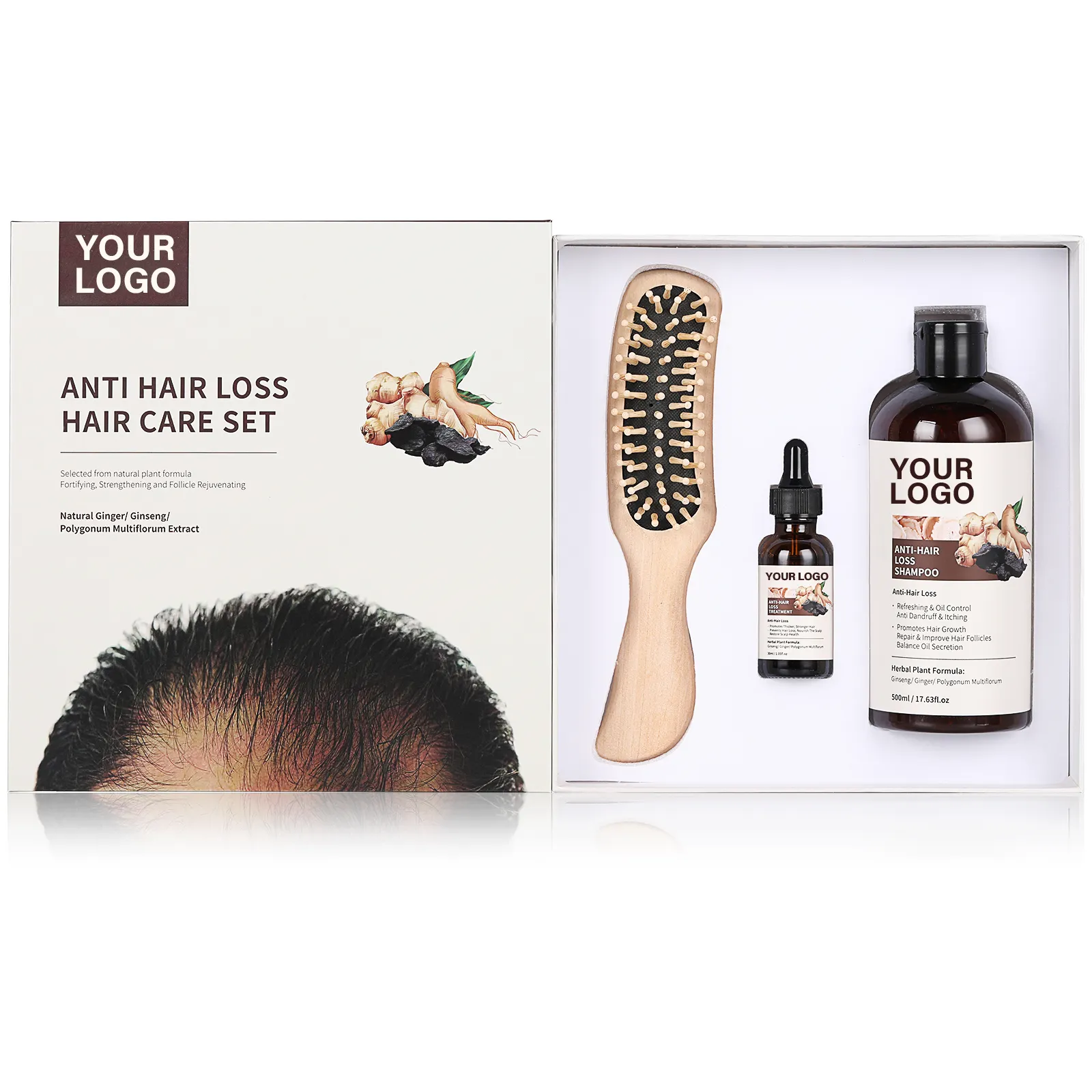 Nuspa Fabriek Prijs Voedende Natuurlijke Gember Extract Anti-Haaruitval Shampoo Serum Haarverzorgingsset