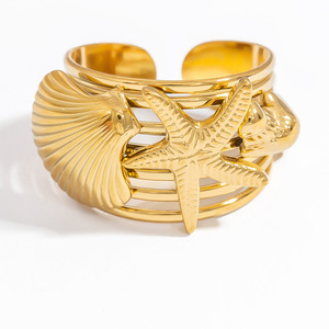 European And American Style <b>Shell</b> Star Cuff <b>Bracelet</b> 18k Gold Zinc Alloy Unisex Jewelry Gift - Product Image 5