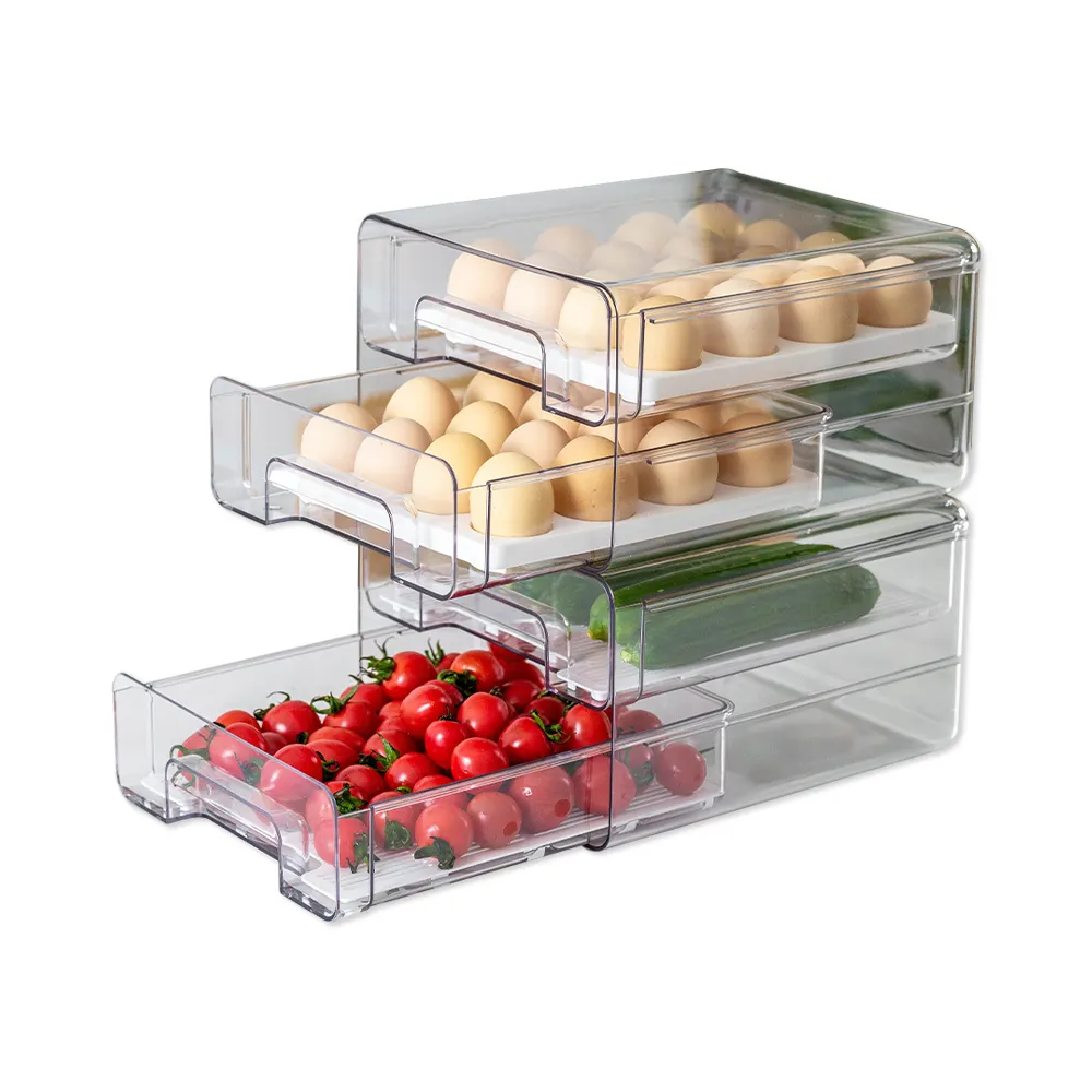 Refrigerator Organizer Bins Stackable Fridge Organizers Clear Plastic Food Storage for Freezer, Kitchen, Cabinets