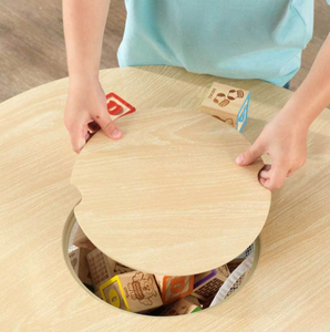 Mesa de almacenamiento redonda y juego de 2 sillas - Natural y blanco para dormitorio infantil, escritorio para muebles infantiles - Product Image 5