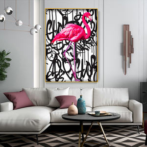 Décoration murale nordique rose <span class=keywords><strong>flamant</strong></span> rose Graffiti Art toile <span class=keywords><strong>peinture</strong></span> affiche et impression animaux mur Art photos pour fille chambre décor à la maison - Product Image 3