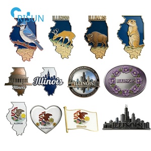 Personalisierter Souvenir-Kühlschrankmagnet mit Illinois-Karte und Flagge, Anstecknadel, Brosche, individueller Illinois-Emaille-Pin - Product Image 1