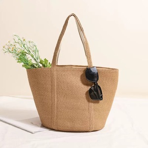 Sac fourre-tout écologique en corde de coton grande capacité, polyvalent, avec pompon, pour les vacances d'été, en paille naturelle, sac de plage - Product Image 4