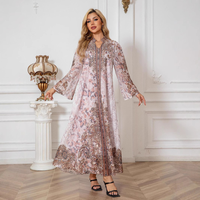 Abaya élégante brodée de fleurs et ornée de diamants, robe longue jusqu'aux chevilles pour femmes musulmanes adultes, en polyester respirant