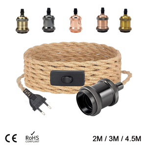 Cable de Alimentación de 4.5M <span class=keywords><strong>con</strong></span> Rosca <span class=keywords><strong>para</strong></span> Lámpara Colgante, Cables de Cuerda de Cáñamo, Portalámparas E26 E27, <span class=keywords><strong>Enchufe</strong></span> Europeo, Interruptor, Cable <span class=keywords><strong>para</strong></span> <span class=keywords><strong>Bombilla</strong></span> Edison - Product Image 1