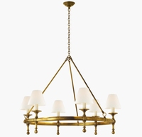 Yihao Style américain classique 6 lumières lustre en laiton massif anneau pendentif luminaire avec nuances plafonnier décoratif