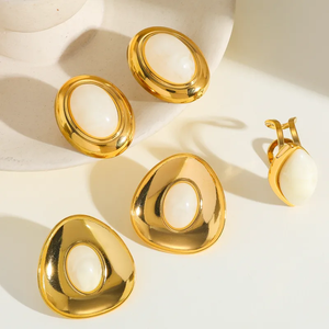 Boucles d'oreilles élégantes en acier inoxydable 304 plaqué or 18 carats, électroplaquage sous vide, géométriques, en résine, ovales, style minimaliste, goutte d'huile - Product Image 1