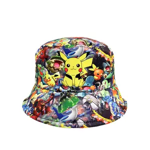 XUX 58cm Cartoon Kids Hats Pikachu Print Summer Fisherman Anime Hat Cute Cartoon Elf Visor Hat Kids Wholesale