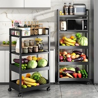 Chariot de rangement de cuisine multifonctionnel à 5 niveaux en acier au carbone, mobile, écologique, étanche et sur pieds, pour micro-ondes