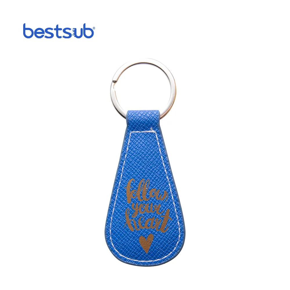 BestSub gros personnalisé Laser gravure mini blancs fournitures graver matériel goutte d'eau bleu PU cuir porte-clés