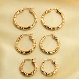 Pendientes de Aro Geométricos de Acero Inoxidable con Diseño Grueso, Chapados en Oro, Joyería Bohemia para Fiesta, para Mujer - Product Image 1