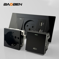 BAOBEN Panneau de prise italienne EU avec USB-C et USB-A à charge rapide, Module d'interrupteur DIY noir