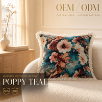 Housse de coussin jacquard tissée en textile épais style Ins, personnalisable avec motif floral peint à l'huile et franges – Grande vente