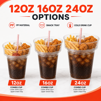 Gobelet jetable personnalisé en PP pour fêtes, combo collation et boisson froide avec plateau à frites, gobelet 2-en-1 en plastique pour collation et boisson