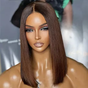 Wholesale Cheap Colored Reddish Brown Lace Wig Human Hair 13x4 Straight Copper Red Lace Front Short Bob Wigs