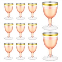 Verres à vin miniatures jetables BST en PET, 160 ml (6 oz), avec base amovible, dorés pailletés, écologiques et biodégradables