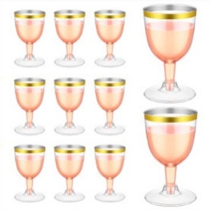 Copas de Vino Desechables BST Stemware de 160 ml (6 oz), Mini Copas de Plástico con Brillo Dorado y Base Extraíble para Bebidas y Fiestas - Product Image 3