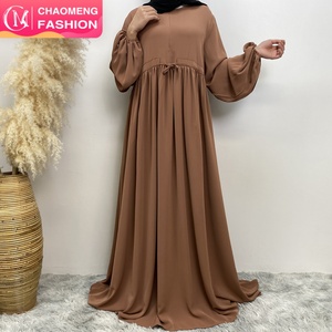 6692# New Solid Color Closed Abaya Long Sleeve Modest Muslim Pregnancy Abayas With Front Zip Attached Small <b>String</b> Belt 6 Colors - Product Image 3