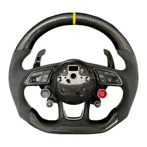 Volant de course en cuir suédé de sport compatible avec <span class=keywords><strong>Audi</strong></span> B9 A4 RS3 A3 A6 A5 A7 <span class=keywords><strong>R8</strong></span> TT Q5 A7 RS6 fibre de carbone point blanc - Product Image 1