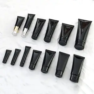 Tabung hitam lembut kustom 5oz 150ml, untuk Cuci wajah Serum Pembersih Wajah tabung plastik lembut untuk Suncream Gel Krim Perawatan Tangan