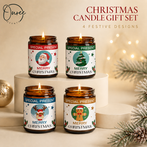 Ensemble cadeau de bougies parfumées de Noël en gros, lot de <span class=keywords><strong>4</strong></span>, 200g, pot en ambre, étiquette privée OEM, cadeaux de fêtes - Product Image 1