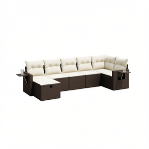 Ensemble de canapés de jardin en polyrotin brun moderne avec coussins en mousse haute densité, mobilier d'extérieur, design modulaire grand format - Product Image 1