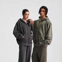 Sudadera con capucha unisex de otoño-invierno, con paneles de forro polar, efecto desgastado, cremallera, teñido en prenda, lavado, venta al por mayor, logotipo personalizado, color, 100% algodón