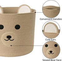 Panier de rangement de linge tissé décoratif en coton beige très vendu paniers de rangement d'ours tissés à la main en corde de couleur jute
