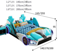 Italian Designer Kids Car Shape Bed Modern Children Boy Princess Sports Car Beds Popular Cartoon Solid Wood Soft Pack Kids Bed