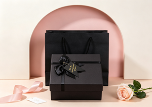 Thick <b>Black</b> Cardboard Eco-Friendly High-End Gift <b>Box</b> with Lid/Base Structure Satin Bow Gold Foil Tag Four-Color Printing - Product Image 6